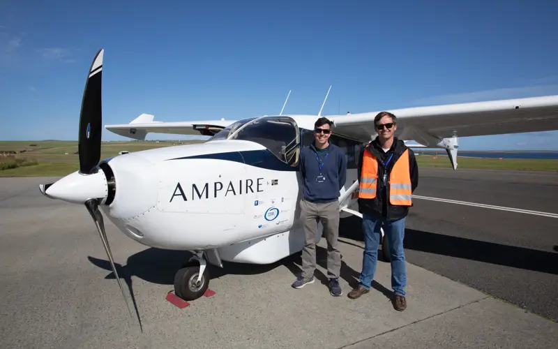 Justin Gillen And Elliot Seguin Ampaire Test Pilots at demonstration of first hybrid electric aircraft in Scotland