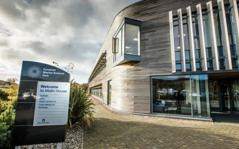 Exterior of entrance and signs to Malin House on the European Marine Science Park