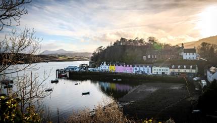 Colourful houses along the waterfront of Portree on Isle of Skye